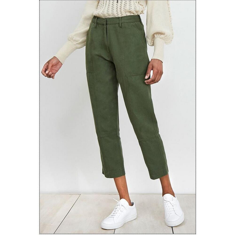 Apiece Apart Palma Chill Pant Bottle Green Linen High Rise Straight Leg Sz 0
